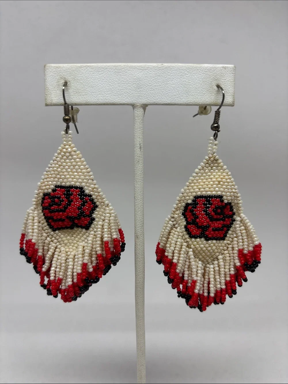 Beautiful Beaded Rose Fringe Earrings